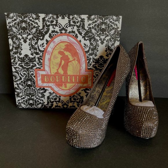 Bordello Teeze Rhinestone Platforms Pewter Size 8 - Picture 13 of 14